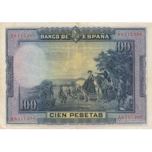 Spain, 100 Pesetas, 1928, XF, p76a