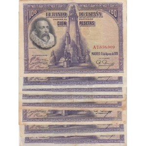 Spain, 100 Pesetas, 1928, FINE / XF, p76a, (Total 9 adet banknotes)