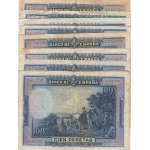 Spain, 100 Pesetas, 1928, FINE / XF, p76a, (Total 9 adet banknotes)