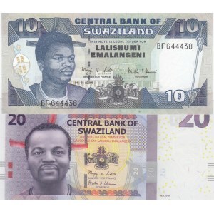 Swaziland, 10 Emalangenis and 20 Emalangenis, 2006/ 2010, UNC, p29c/ p37a, (Total 2 Banknotes)