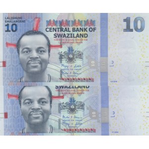 Swaziland, 10 Emalangeni, 2010/ 2014, UNC, p36a/ p36b, (Total 2 Banknotes)