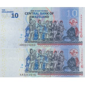 Swaziland, 10 Emalangeni, 2010/ 2014, UNC, p36a/ p36b, (Total 2 Banknotes)