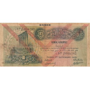 Syria, 1 Livre, 1939, FINE (+), p40