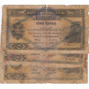 Syria, 5 Livres, 1939, POOR, p41, (Total 3 banknotes)