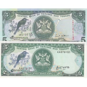 Trinidad and Tobago, 5 Dollars and 5 Dollars, 1985/ 2002, UNC, p37a/ p42b, (Total 2 Banknotes)