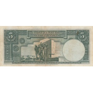 Turkey, 5 Lira, 1937, FINE, p127, 2/1. Emission