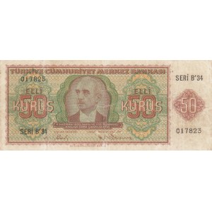 Turkey, 50 Kurush, 1944, FINE, p134, 2/1. Emission