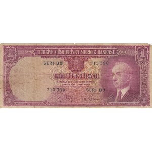 Turkey, 1 Lira, 1942, POOR, p135, 2/1. Emission