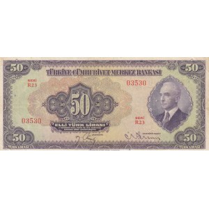 Turkey, 50 Lira, 1942, VF (+), p142, 3/1. Emission