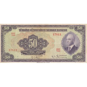 Turkey, 50 Lira, 1942, VF, p142, 3/1. Emission