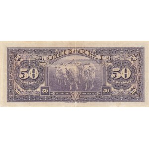 Turkey, 50 Lira, 1942, VF, p142, 3/1. Emission