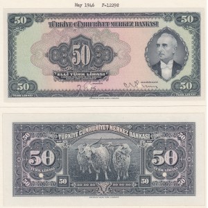 Turkey, 50 Lira, 1947, UNC, p143a, 3/2. Emission, FRONT AND BACK PROOF SPECİMEN, (Total 2 banknotes)