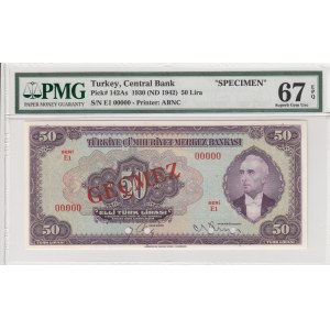 Turkey, 50 Lira, 1947, UNC, p143a, 3/2. Emission, SPECIMEN