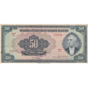 Turkey, 50 Lira, 1947, XF, p143, 3/2. Emission
