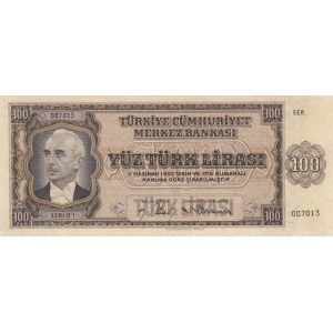 Turkey, 100 Lira, 1942, AUNC, p144, ERROR