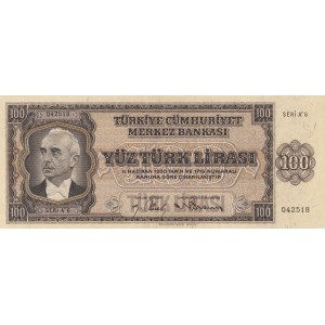 Turkey, 100 Lira, 1942, XF (+), p144, 3/1. Emission