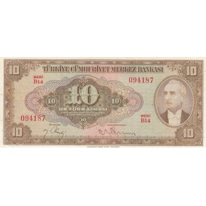 Turkey, 10 Lira, 1948, XF, p148, 4/2. Emission