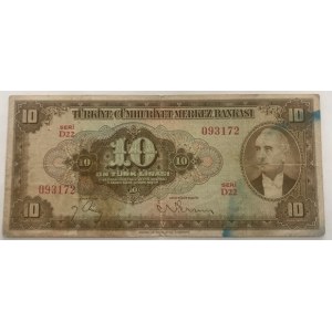 Turkey, 10 Lira, 1948, VF, p148, 4/2. Emission