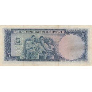 Turkey, 5 Lira, 1952, VF (+), p154, 5/1. Emission