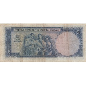Turkey, 5 Lira, 1952, FINE, p154, 5/1. Emission