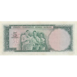 Turkey, 5 Lira, 1959, VF, p155, 5/2. Emission