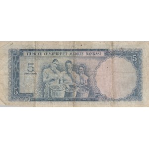 Turkey, 5 Lira, 1961, FINE, p154, 5/1. Emission