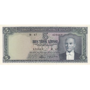 Turkey, 5 Lira, 1965, UNC, p174, 5/4. Emission