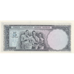 Turkey, 5 Lira, 1965, UNC, p174, 5/4. Emission