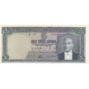 Turkey, 5 Lira, 1965, UNC, p174, 5/4. Emission