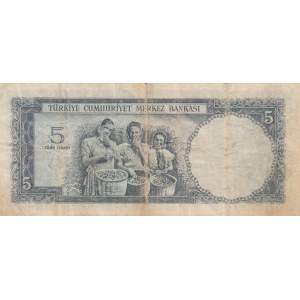 Turkey, 5 Lira, 1965, POOR, p174, 5/4. Emission