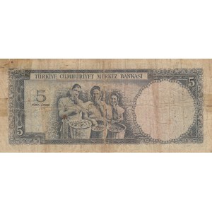 Turkey, 5 Lira, 1965, POOR, p174, 5/4. Emission
