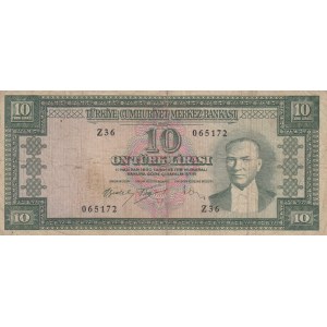 Turkey, 10 Lira, 1960, FINE (+), p159, 5/4. Emission, Z36 Last prefix