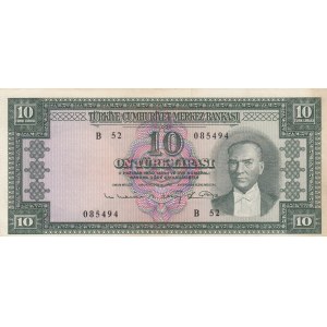 Turkey, 10 Lira, 1963, XF, p161, 5/6. Emission