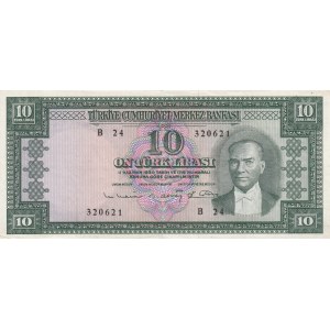 Turkey, 10 Lira, 1963, VF (+), p161, 5/6. Emission