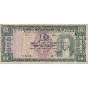 Turkey, 10 Lira, 1963, FINE, p161, 5/6. Emission