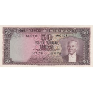 Turkey, 50 Lira, 1957, AUNC, p165, 5/4. Emission