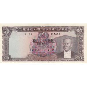 Turkey, 50 Lira, 1960, UNC, p166, 5/5. Emission