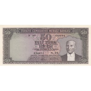 Turkey, 50 Lira, 1964, AUNC, p175, 5/6. Emission