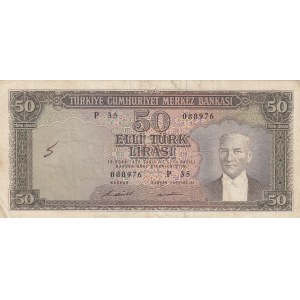 Turkey, 50 Lira, 1971, FINE, p187A, 5/7. Emission