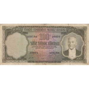 Turkey, 100 Lira, 1952, POOR, p167, 5/1. Emission