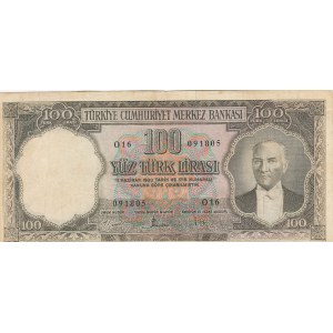 Turkey, 100 Lira, 1958, FINE, p169, 5/3. Emission