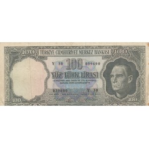 Turkey, 100 Lira, 1964, FINE, p177, 5/5. Emission