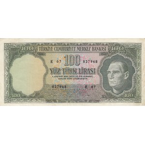 Turkey, 100 Lira, 1969, VF (+), p182, 5/6. Emission