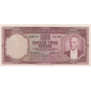 Turkey, 500 Lira, 1953, AUNC / UNC, p170, 5/1. Emission