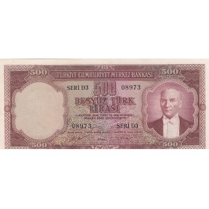 Turkey, 500 Lira, 1953, AUNC, p170, 5/1. Emission