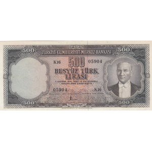 Turkey, 500 Lira, 1959, XF, p171, 5/2. Emission