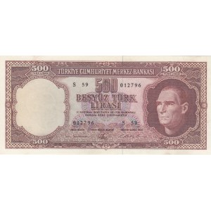 Turkey, 500 Lira, 1962, AUNC, p178, 5/3. Emission