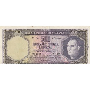 Turkey, 500 Lira, 1968, XF, p183, 5/4. Emission