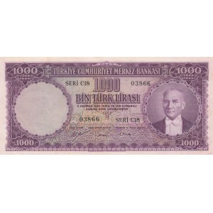 Turkey, 1000 Lira, 1953, AUNC, p172, 5/1. Emission