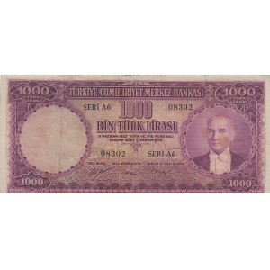 Turkey, 1000 Lira, 1953, FINE, p172, 5/1. Emission